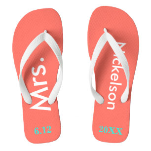 Bride Mrs. Coral Flip Flops