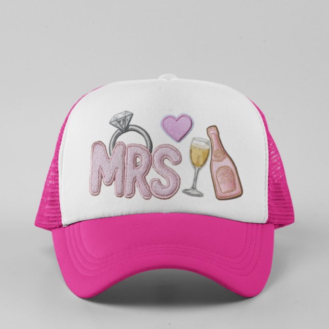 Bride MRS Faux Patch Embroidered Champagne  Trucker Hat (Creator Uploaded)