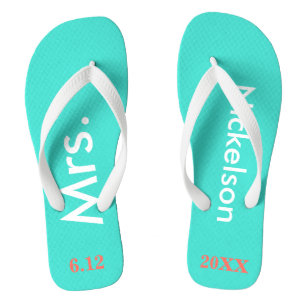Bride Mrs. Turquoise Blue Flip Flops