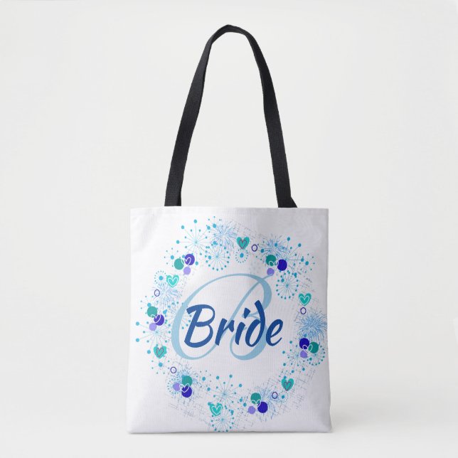 Bride My Something Blue Monogram Modern Tote Bag (Front)