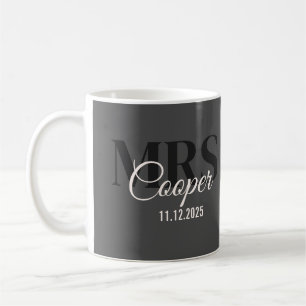 Bride Name With Wedding Date Black Color Text Coff Coffee Mug