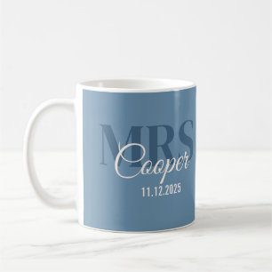 Bride Name With Wedding Date Blue Jean Colour Coffee Mug