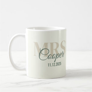 Bride Name With Wedding Date Green Colour Text Cof Coffee Mug