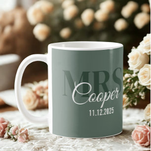 Bride Name With Wedding Date Ivory Colour Text Coffee Mug