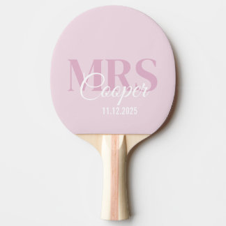 Bride Name With Wedding Date Light Pink Colour Tex Ping Pong Paddle