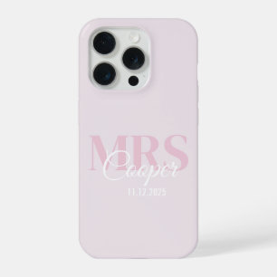 Bride Name With Wedding Date pink Color Text iPhone 15 Pro Case