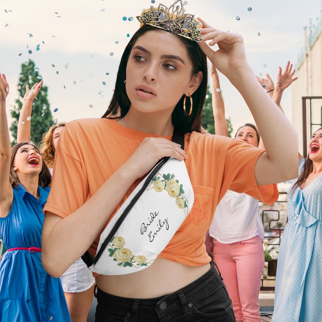 Bride Name Yellow Floral Elegant Gold Glitter Geo  Fanny Pack (Bride Name Yellow Floral Elegant Gold Glitter Geo  Fanny Pack Cover)