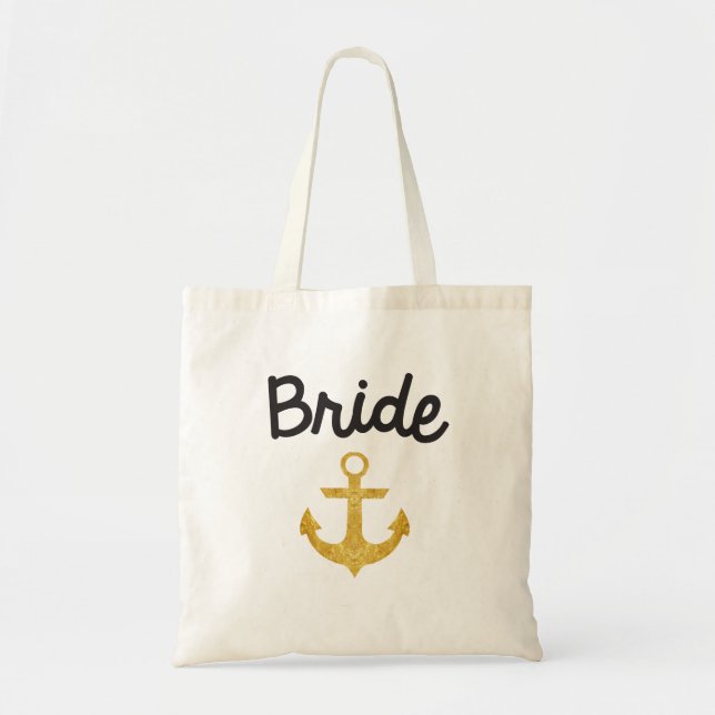 Bride Nautical Anchor Gold Foil Tote Bag (Front)