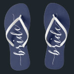 Bride Navy Blue Wedding Party Flip Flops Slim<br><div class="desc">Bride simple navy blue wedding party flip flops with slim straps</div>