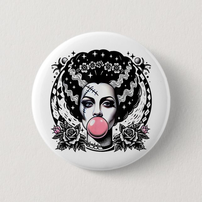 Bride Of Frankenstein Bubblegum Monster Halloween  2 Inch Round Button (Front)
