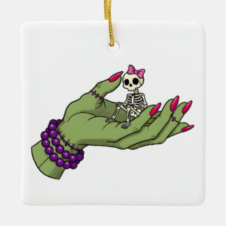 Bride of Frankenstein Hand with Skeleton Bow | Got Ceramic Ornament