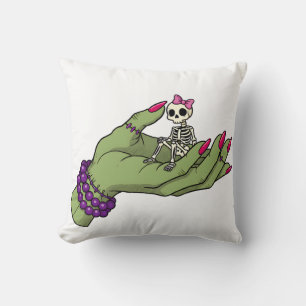 Bride of Frankenstein Hand with Skeleton Bow Got Throw Pillow