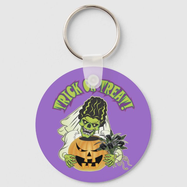 Bride of Frankenstein Skull Keychain (Front)