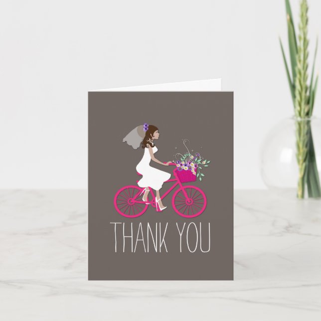 Bride on Bike Bridal Shower Thank You Card (Front)