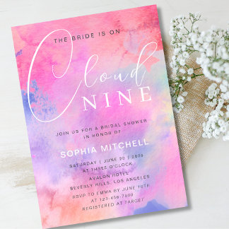 Bride on Cloud 9 Bright Colourful Bridal Shower Invitation
