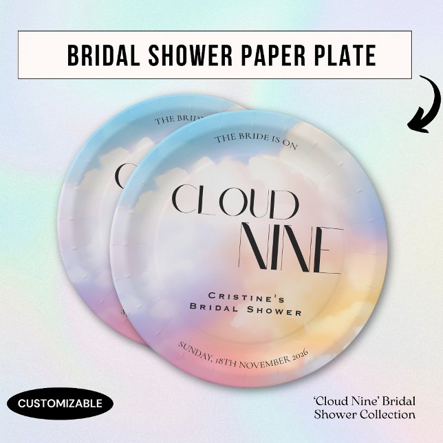 Bride on cloud 9 Colourful Pastel Bridal Shower  Paper Plate (Creator Uploaded)