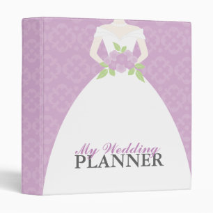 Bride on Purple Damask Pattern Wedding Binder
