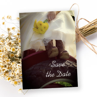 Bride on Tractor Farm Wedding Save the Date Invitation