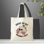 Bride or die black skull bachelorette favours tote bag<br><div class="desc">Bride or die bachelorette weekend favours personalized tote bag  bridesmaids gifts bridal party favours,  tote bag with gothic skeleton skull bridal party gifts bridesmaids gifts</div>