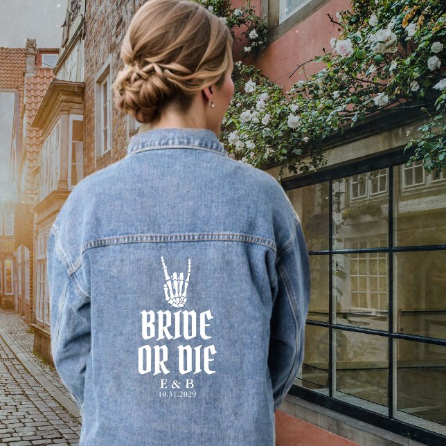 Bride or Die Custom Skeleton Weddding Denim Jacket (Bride or Die Custom Skeleton Weddding Denim Jacket
)