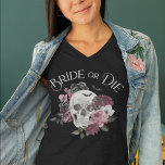 Bride or Die Floral Skull Chic Gothic Bachelorette Tri-Blend Shirt<br><div class="desc">Nothing screams "I do!" like a Halloween-inspired gothic wedding. Our beautiful Bride or Die bridal shower t-shirt features our own hand-painted watercolor skull along with our beautiful hand-painted gothic red, pink, and black flowers. Add your monogram displayed in the eyes of the skull. Our Halloween theme wedding will have you...</div>