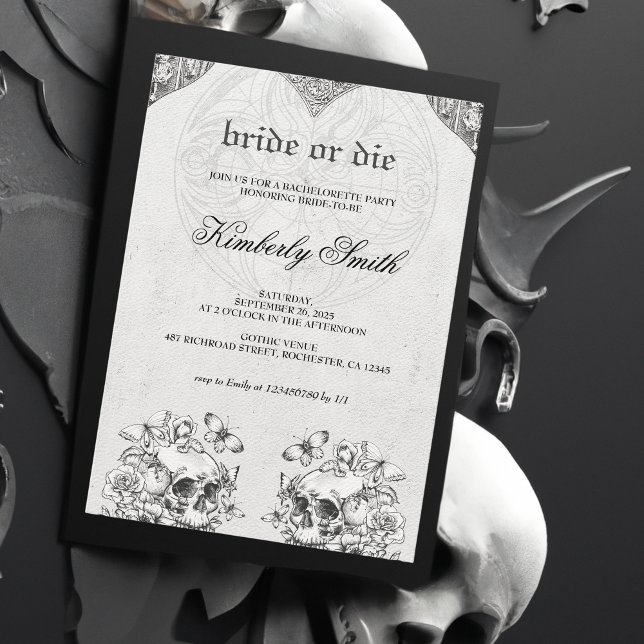 Bride or Die Gothic Bachelorette Party Invitation (Creator Uploaded)