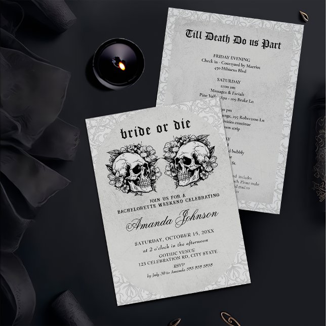 Bride or Die Gothic Bachelorette Party Invitation (Creator Uploaded)