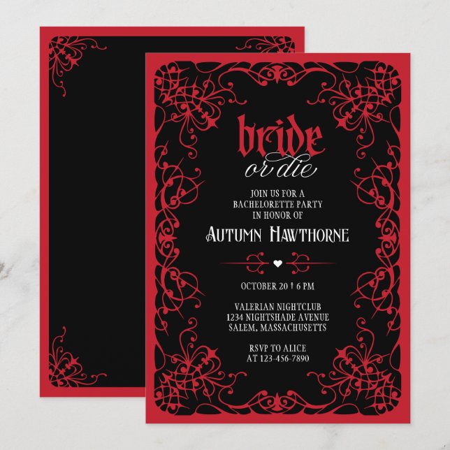 Bride or Die Gothic Bachelorette Party Invitation (Front/Back)