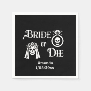 bride or die gothic black and white napkin