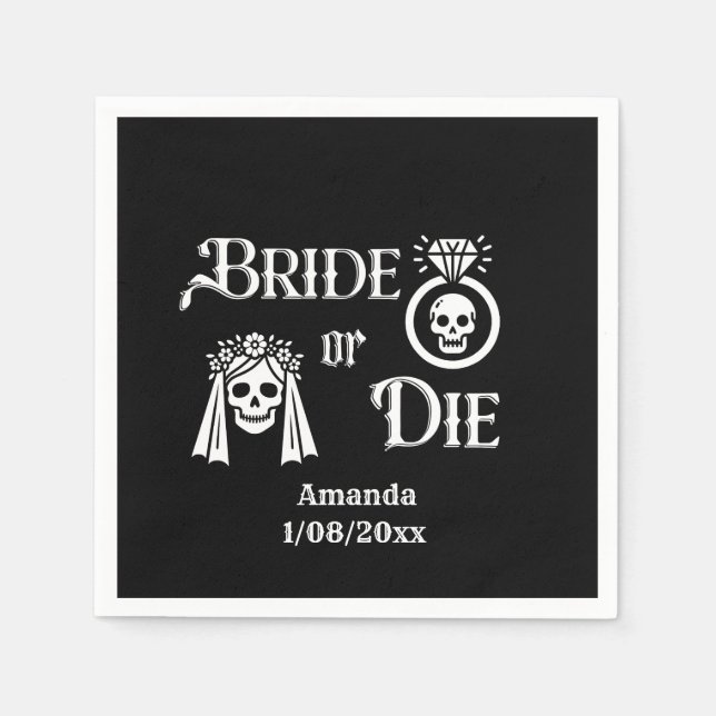 bride or die gothic black and white napkin (Front)