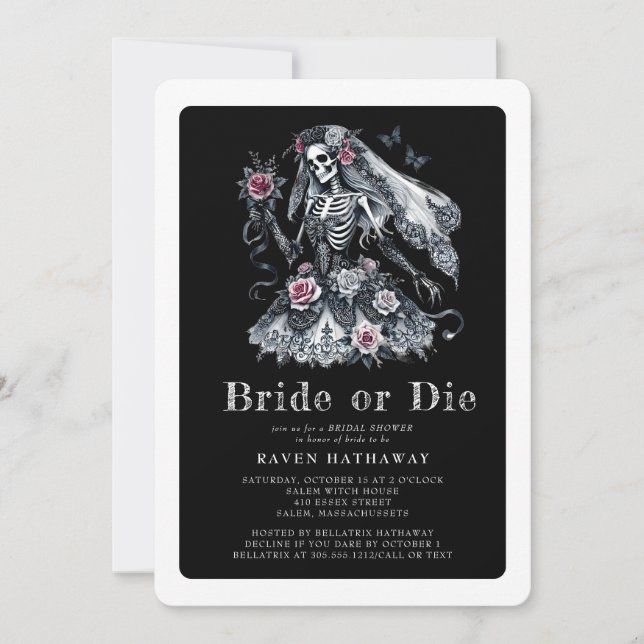 Bride or Die Gothic Floral Skeleton Bridal Shower  Invitation (Front)