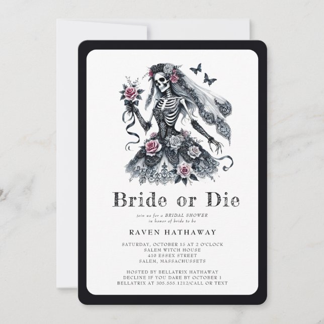 Bride or Die Gothic Floral Skeleton Bridal Shower  Invitation (Front)
