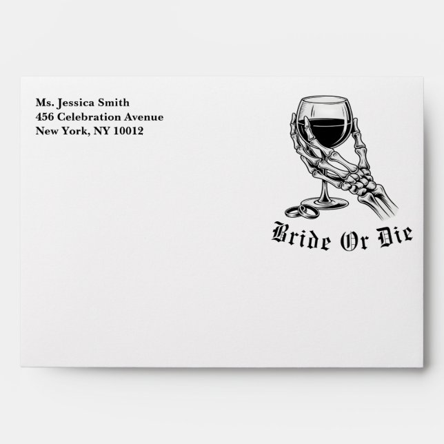 Bride Or Die Gothic Skeleton Hand Bachelorette Envelope (Front)