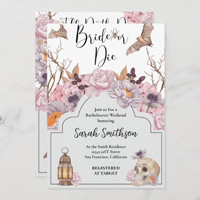 Bride Or Die Halloween Bachelorette Party Invitation (Front/Back)