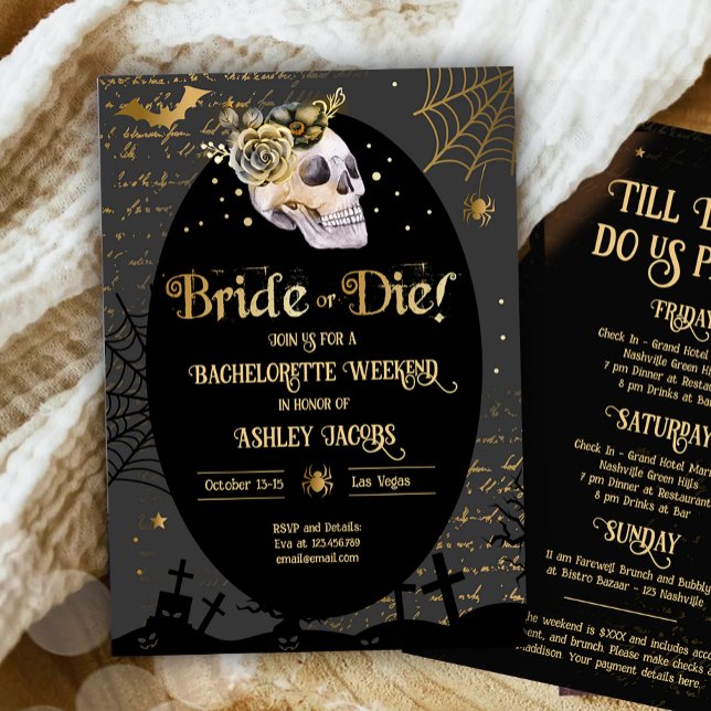 Bride or Die Halloween Bachelorette Weekend  Invitation (Creator Uploaded)