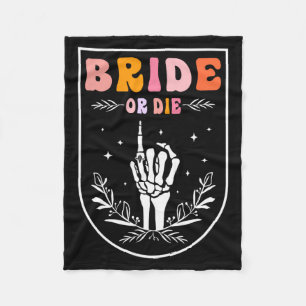 Bride Or Die Retro Groovy Halloween Bachelorette P Fleece Blanket