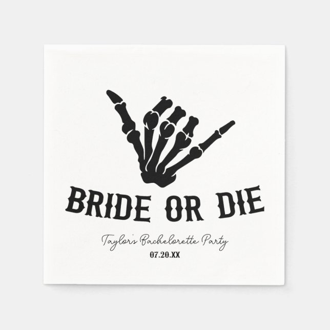 Bride or Die Rockstar Skeleton Bachelorette Party Napkin (Front)