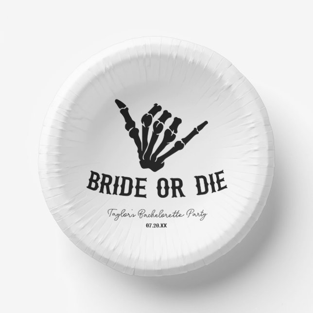 Bride or Die Rockstar Skeleton Bachelorette Party Paper Plate (Front)