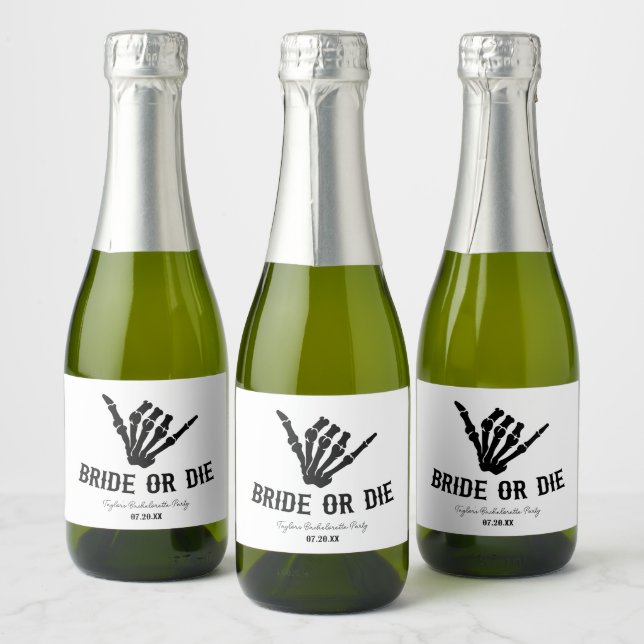 Bride or Die Rockstar Skeleton Bachelorette Party Sparkling Wine Label (Bottles)