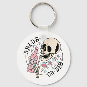 Bride Or Die Skull Drinking Halloween Bachelorette Keychain