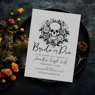 Bride or Die White Floral Skull Bachelorette Party Invitation