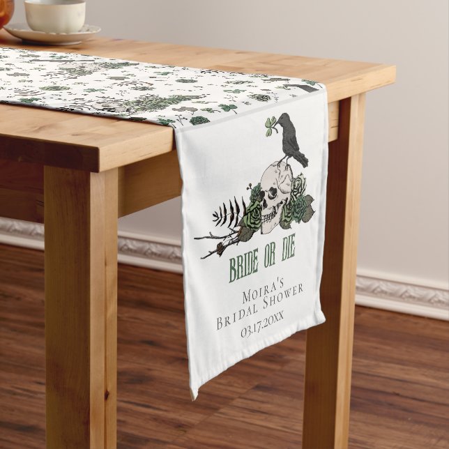 Bride or Die White Skull & Roses Gothic Wedding Long Table Runner (In Situ)