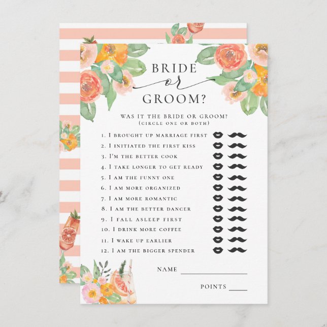 Bride or Groom Bright Cocktail Bridal Game Enclosure Card (Front/Back)