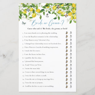 Bride or Groom   Lemon Bridal Shower Game 
