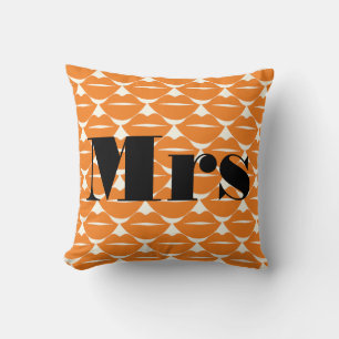 Bride Orange and Ivory Mrs Lips Pattern Throw Pillow