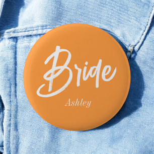 Bride Orange White Wedding Script 2 Inch Round Button