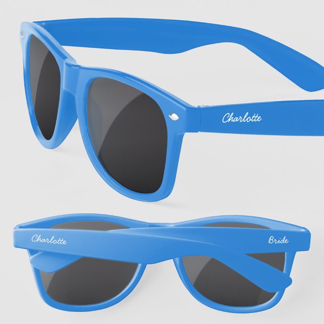 Bride Personalized Modern Script Name Sunglasses (Bride name modern script font personalized bachelorette bridal shower hen party wedding sunglasses)