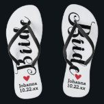 Bride Personalized Wedding Pick Your Colour Flip Flops<br><div class="desc">Walk in comfort on your wedding day with these personalized flip flops. These can be customized with a bride's name and wedding date. The background is white, however you can change the colour by clicking on Customize It. Because of the dark text, this design looks best with a light coloured...</div>