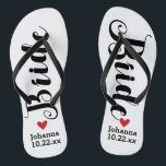 Bride Personalized Wedding Pick Your Colour Flip Flops<br><div class="desc">Walk in comfort on your wedding day with these personalized flip flops. These can be customized with a bride's name and wedding date. The background is white, however you can change the colour by clicking on Customize It. Because of the dark text, this design looks best with a light coloured...</div>