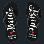 Bride Personalized Wedding Pick Your Colour Flip Flops<br><div class="desc">Walk in comfort on your wedding day with these personalized flip flops. These can be customized with a bride's name and wedding date. The background is black, however you can change the colour by clicking on Customize It. Because of the white text, this design looks best with a dark background....</div>